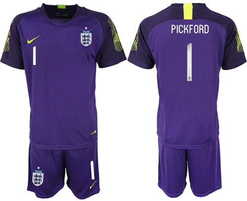 England #1 Pickford Purple Goalkeeper Soccer Country Jersey